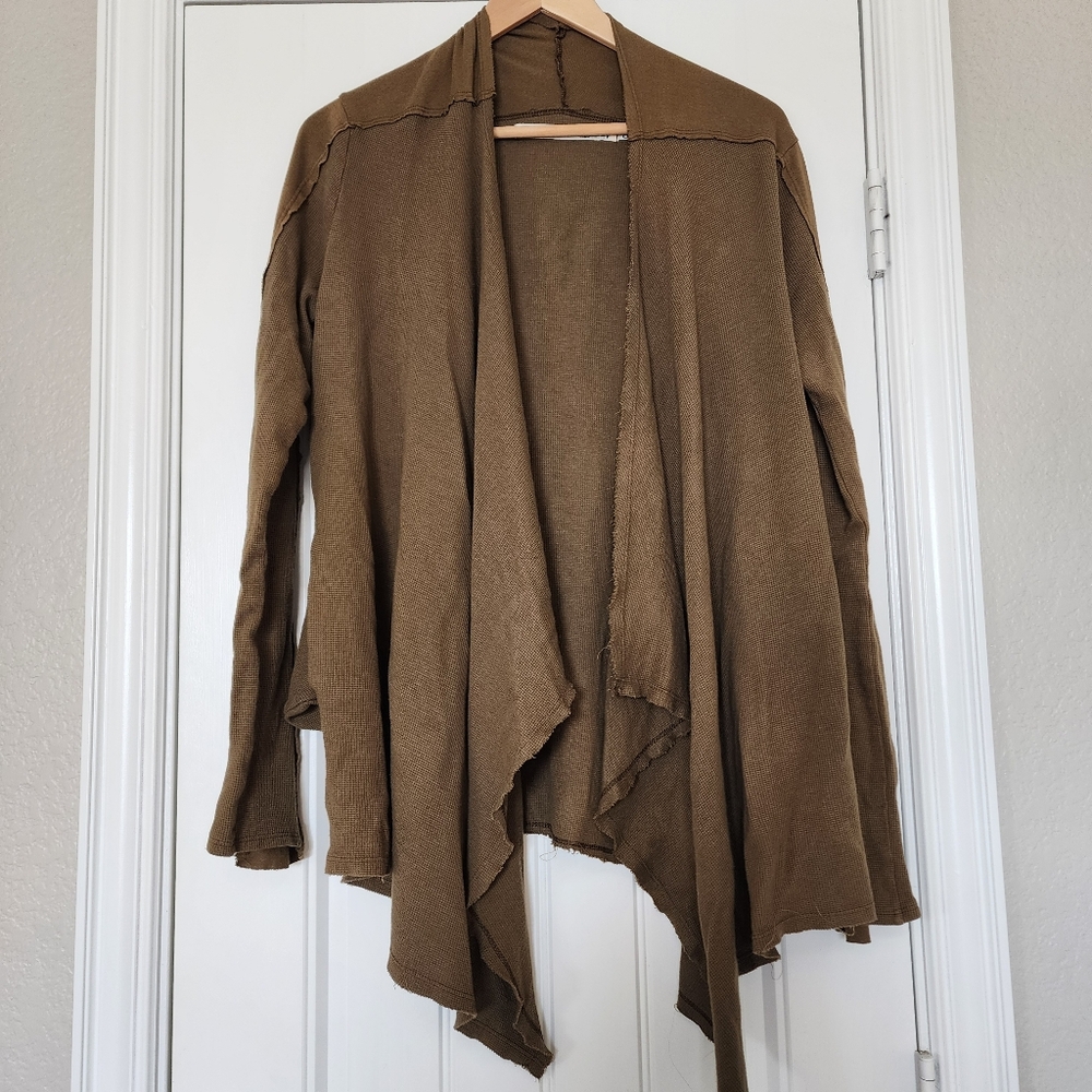 Michael Stars Lightweight Cardigan Olive Green Brown Drapey